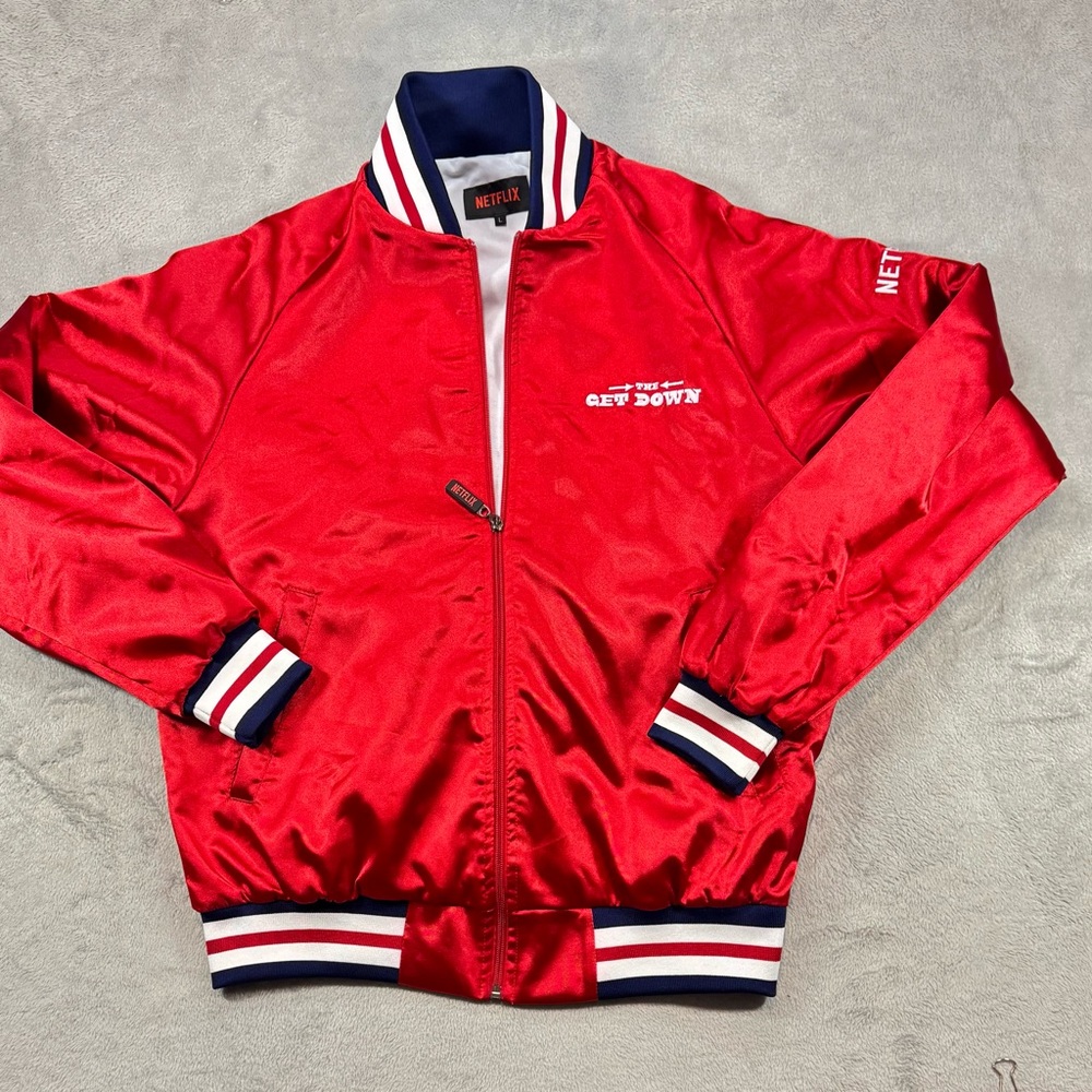 Netflix The Get Down TV Show Red Satin Jacket Mens Size Large Full Zip🔥